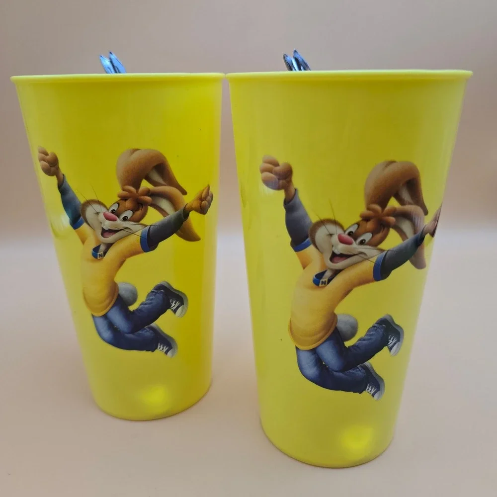 Vintage Nestle Nesquik Yellow Plastic Cups & Bunny Mixing Spoons Set of 2